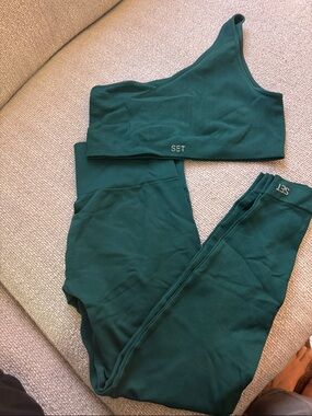 SET Active One-Shoulder Crop Top & High-Waist Leggings - Teal Green